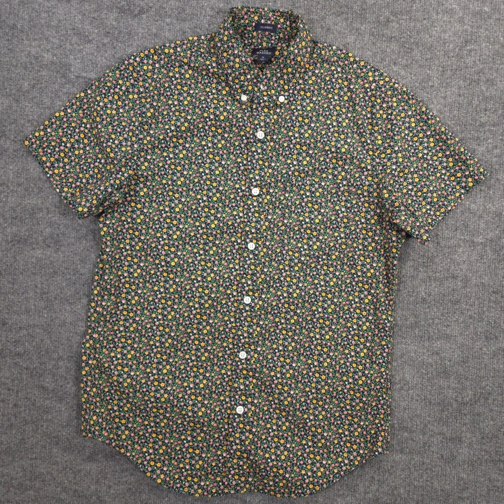 J Crew Flex Washed Shirt Mens S Floral Print Classic Fit Short Sleeve Stretch